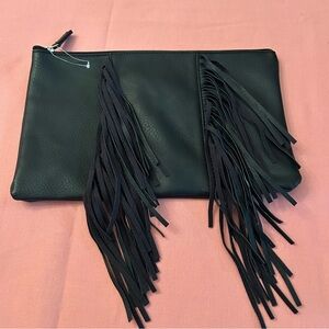 ION Color Brilliance Black Fringe Leather Clutch